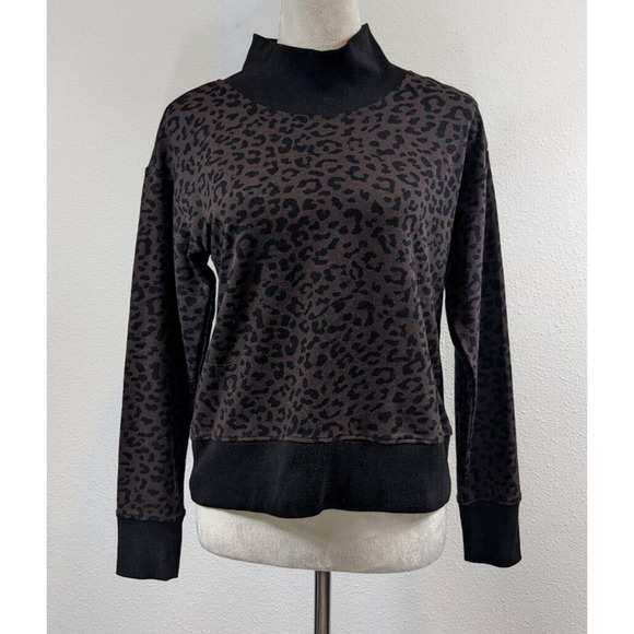 Vince Camuto Mock Neck Sweatshirt Brown Black Leopard Print Sz XXS Long Sleeve - Picture 3 of 9